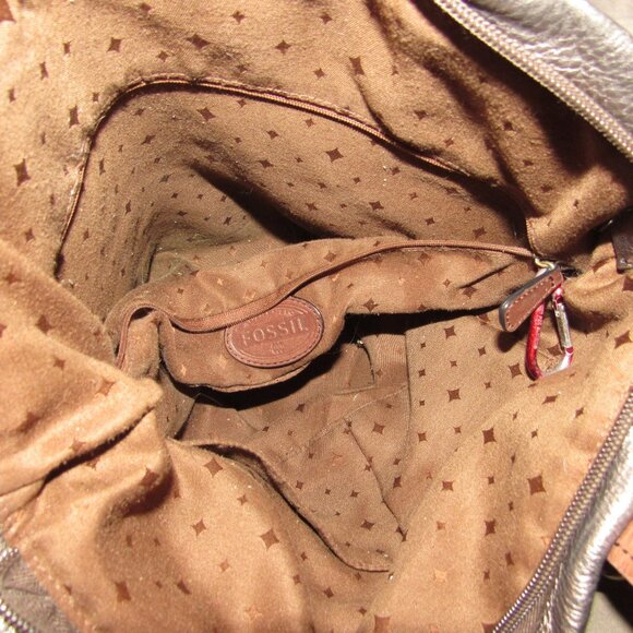 Vintage Fossil Explorer Leather Tote Pewter Foldover Messenger Bag Distressed - Picture 7 of 7